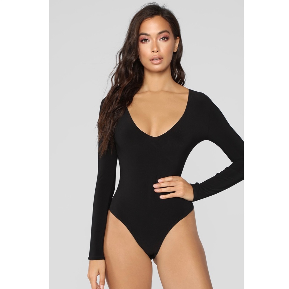 Fashion Nova Louise V Neck Bodysuit - Black